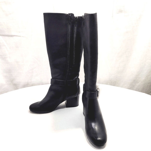 Aerosoles Patience Faux Leather Extended Calf Knee-High Stack Heel Boots - Picture 14 of 15